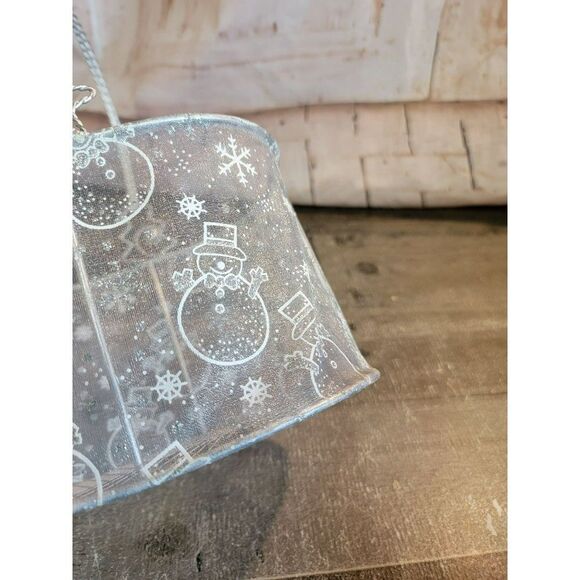 White silver snowman snowflake basket Xmas decor - Picture 6 of 6